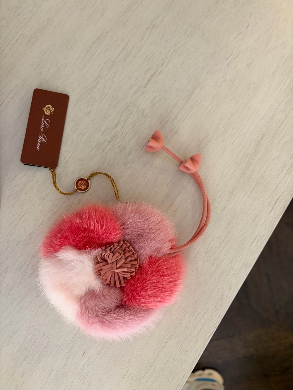 Loro Piana Pink Multi-Tone Fur Flower Bag Charm - NEW WITH TAGS